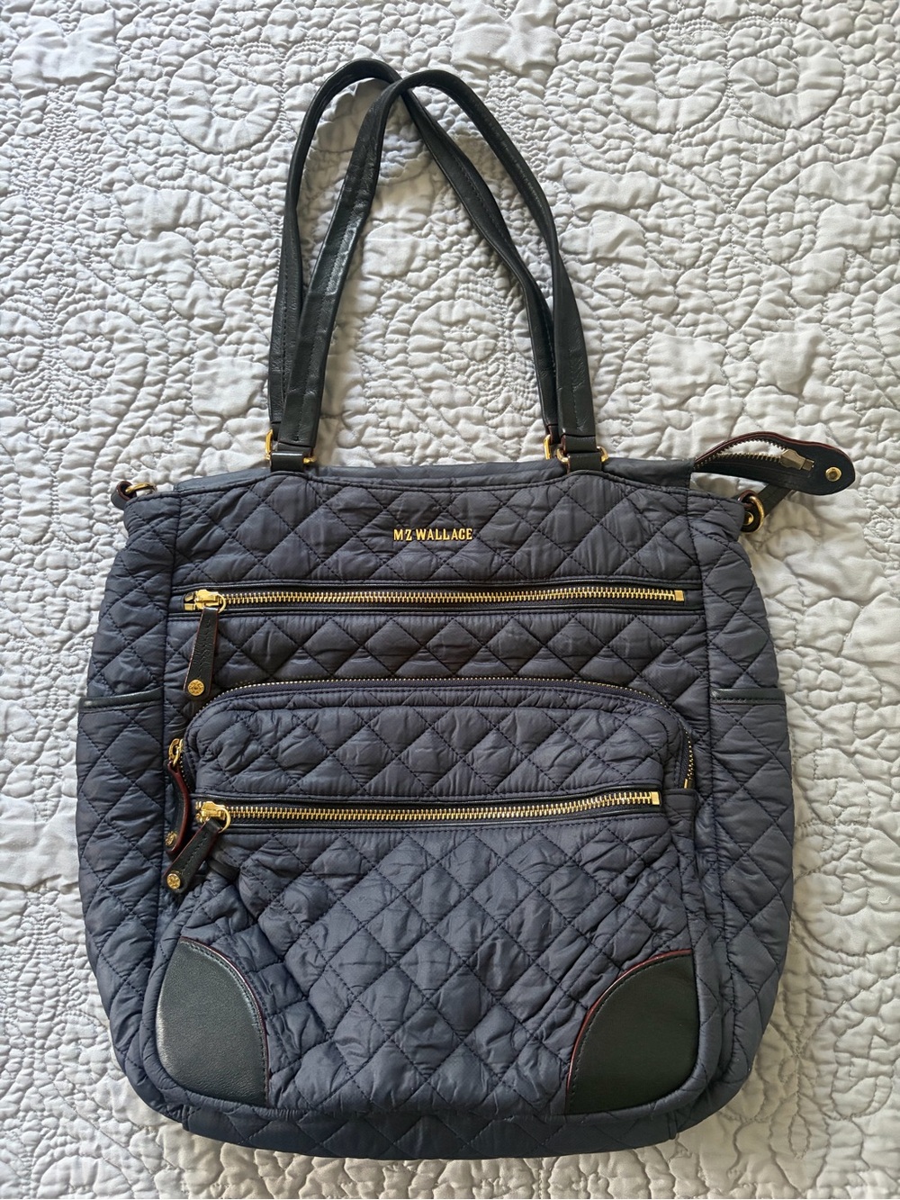 MZ Wallace Downtown Crosby Crossbody Bag in Navy with Gold Hardware